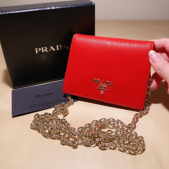 Prada Handbags - PRADA Red Wallet with Chain